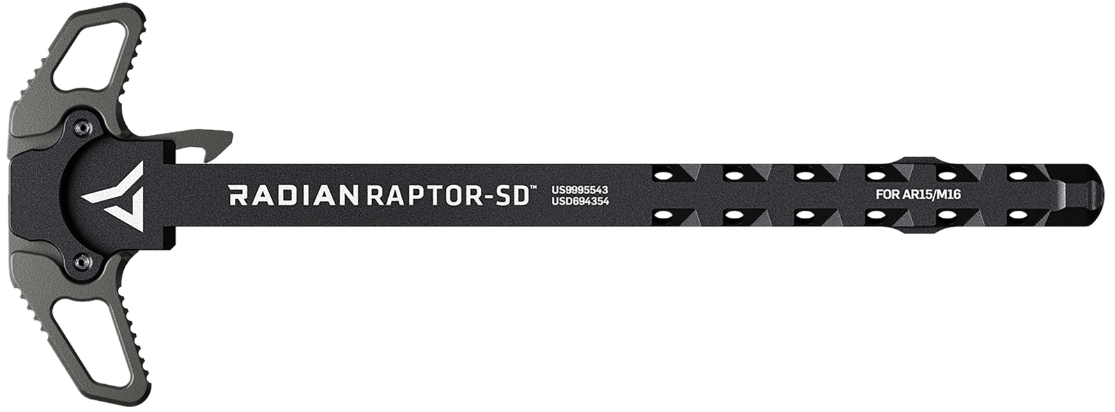 Radian Weapons R0561 Raptor SD Ambi Charging Handle, Radian Gray, Gas Ported Shaft, Fits Mil-Spec AR-15/M16 Platform