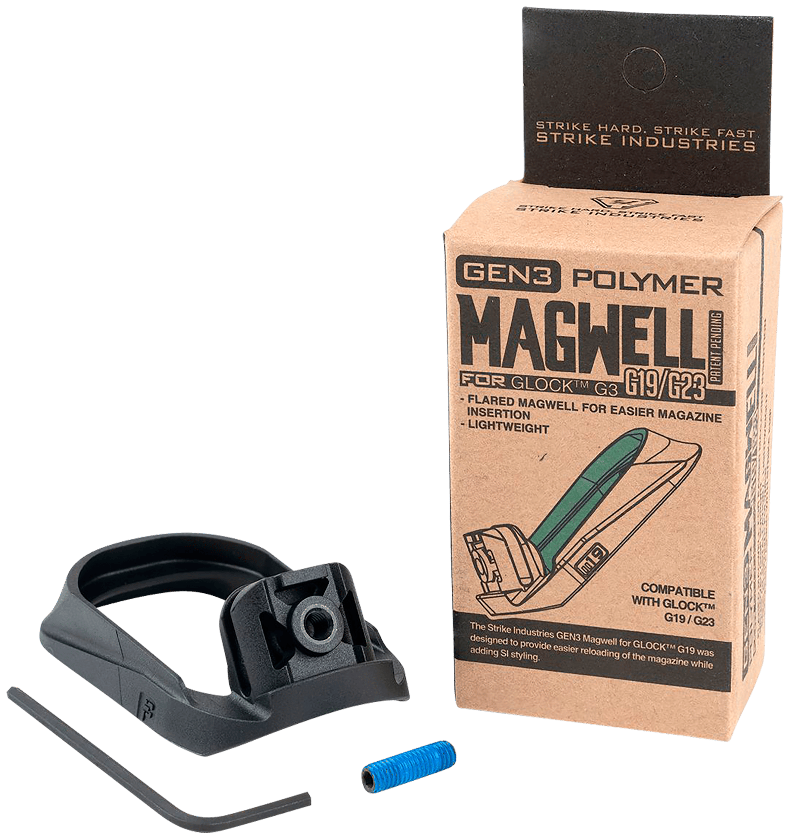 Strike Industries G3MAGWELL19 Flared Magwell  Black Polymer for Gen 3 Glock 19 & 23