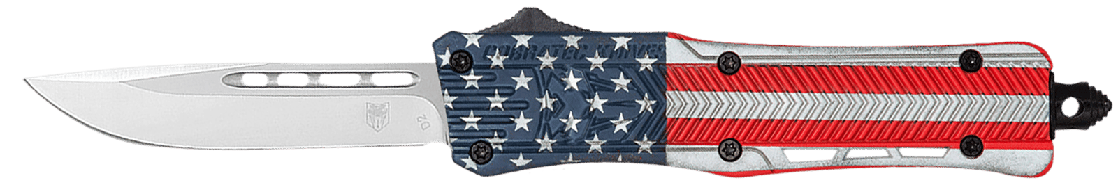 CobraTec Knives MUSACTK1MDNS CTK-1 American Flag Medium 3" OTF Drop Point Plain D2 Steel Blade, 5" Red/White/Blue Flag Cerakote Aluminum Alloy Handle