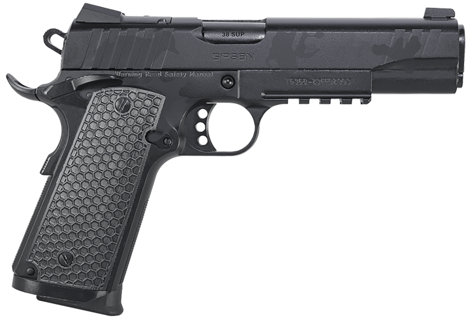 Girsan 391159 MC1911 S Influencer Full Size 38 Super 9+1 5" Black Steel Barrel, Black Camo Optic Ready/Serrated Steel Slide & Frame w/Picatinny Rail & Beavertail, Black Polymer Grip