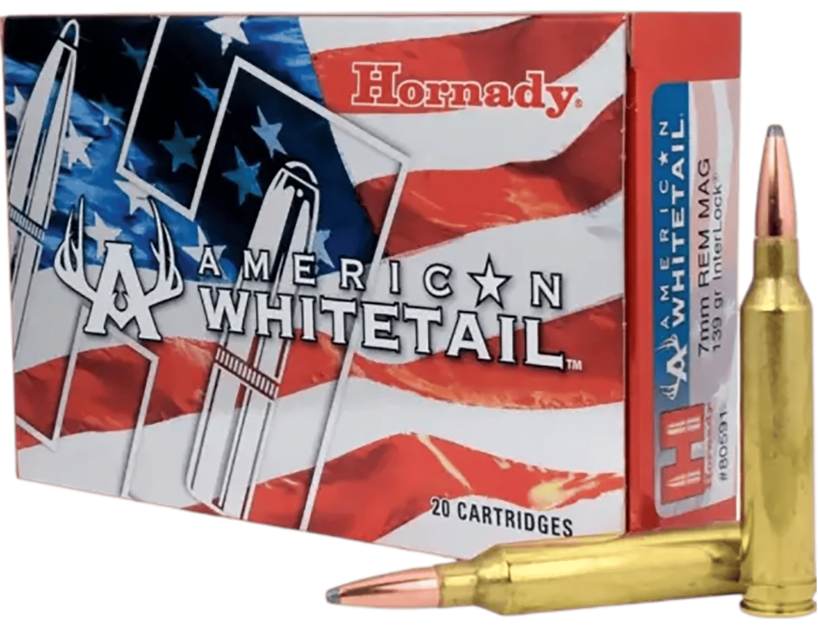 Hornady 80591 American Whitetail  7mmRemMag 139gr InterLock Spire Point 20 Per Box/10 Case