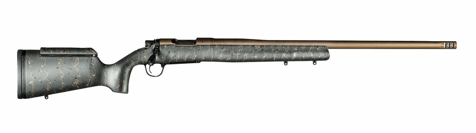 Christensen Arms 8010201200 Mesa Long Range 6.5 PRC 4+1 26" Threaded Barrel, Burnt Bronze Cerakote, Green with Black/Tan Webbing Stock