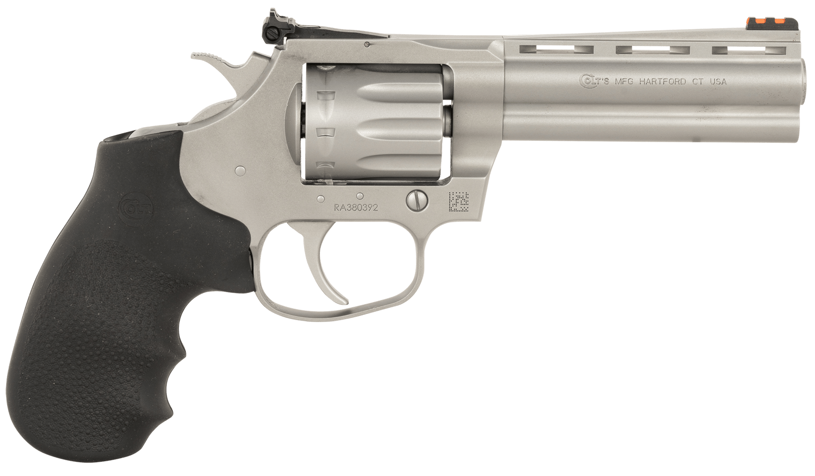 Colt Mfg KCOBRA22-SM4RFO King Cobra Target 22 LR 10 Shot 4.25" Matte Stainless Steel Vent Rib Barrel, Matte Stainless Stainless Steel Frame & Cylinder, Black Hogue Overmolded Grip, Exposed Hammer