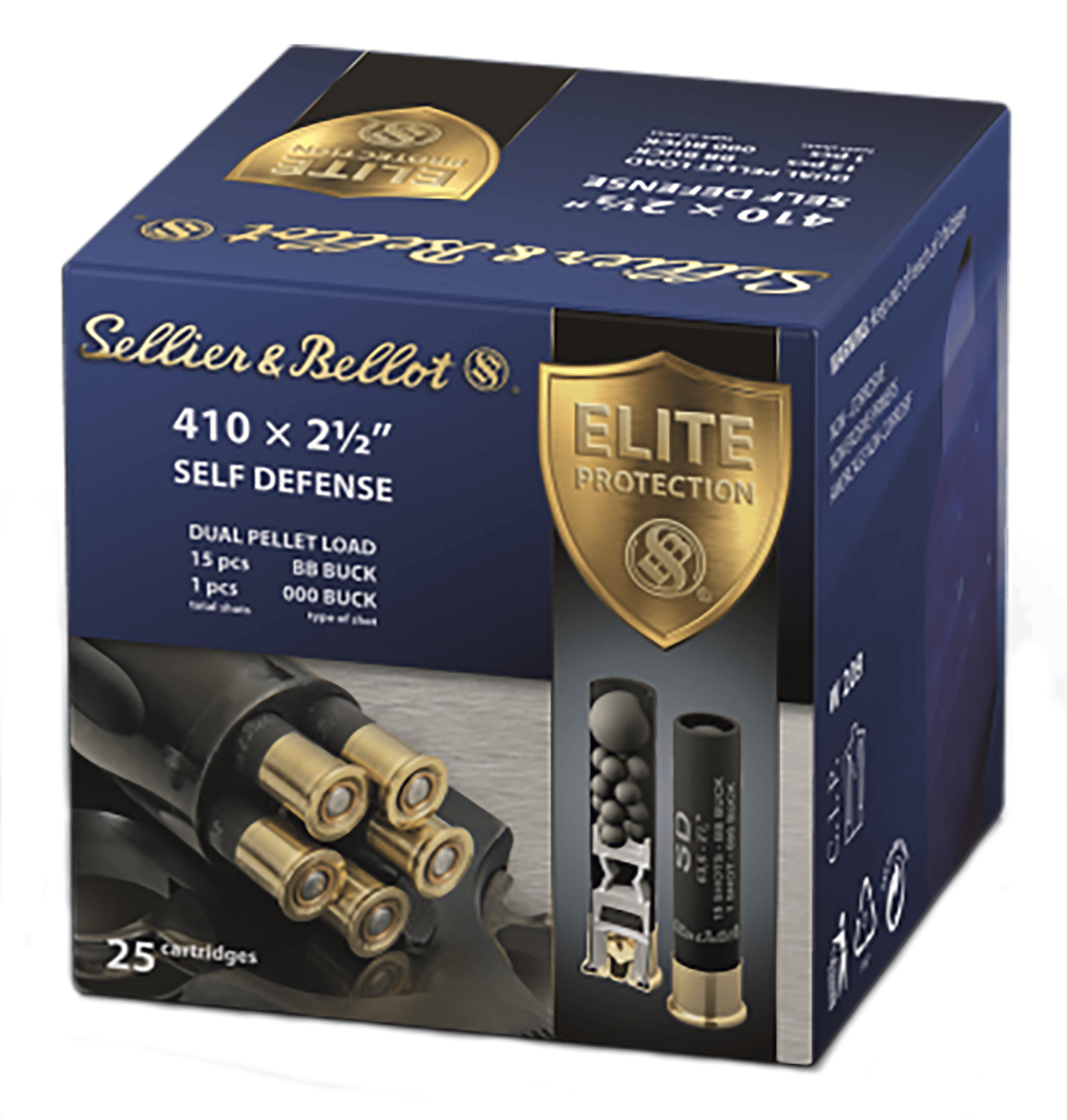 Sellier & Bellot SB410SDA Self Defense  410Gauge 2.50" 15 Pellets 1/2oz 000Buck Shot 25 Box/20 Case