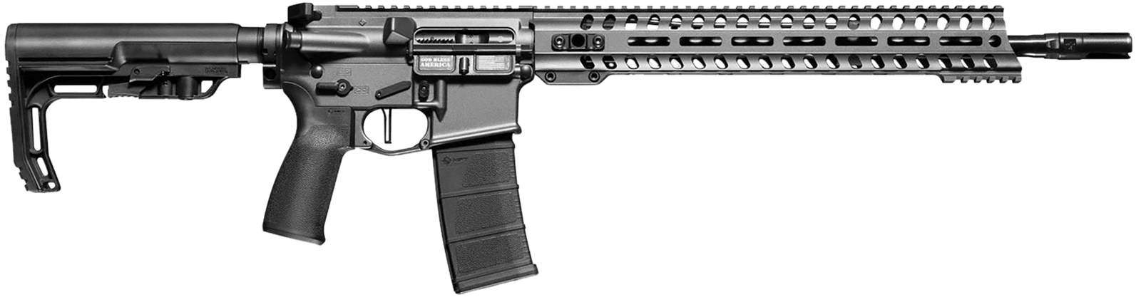 Patriot Ordnance Factory 01645 Minuteman Direct Impingement 5.56x45mm 30+1 16.50" Nitride Treated Threaded Barrel, Tungsten Cerakote Receiver, Synthetic 6 Position MFT Minimalist Stock