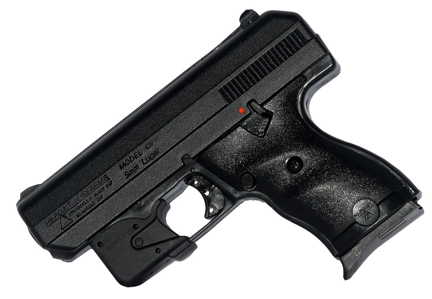 Hi-Point 916LLTGM C9  9mm Luger 8+1 3.50" Black Steel Barrel, Black Powder Coated Serrated Steel Slide, Black Polymer Frame Black Polymer Grip, LaserLyte Laser