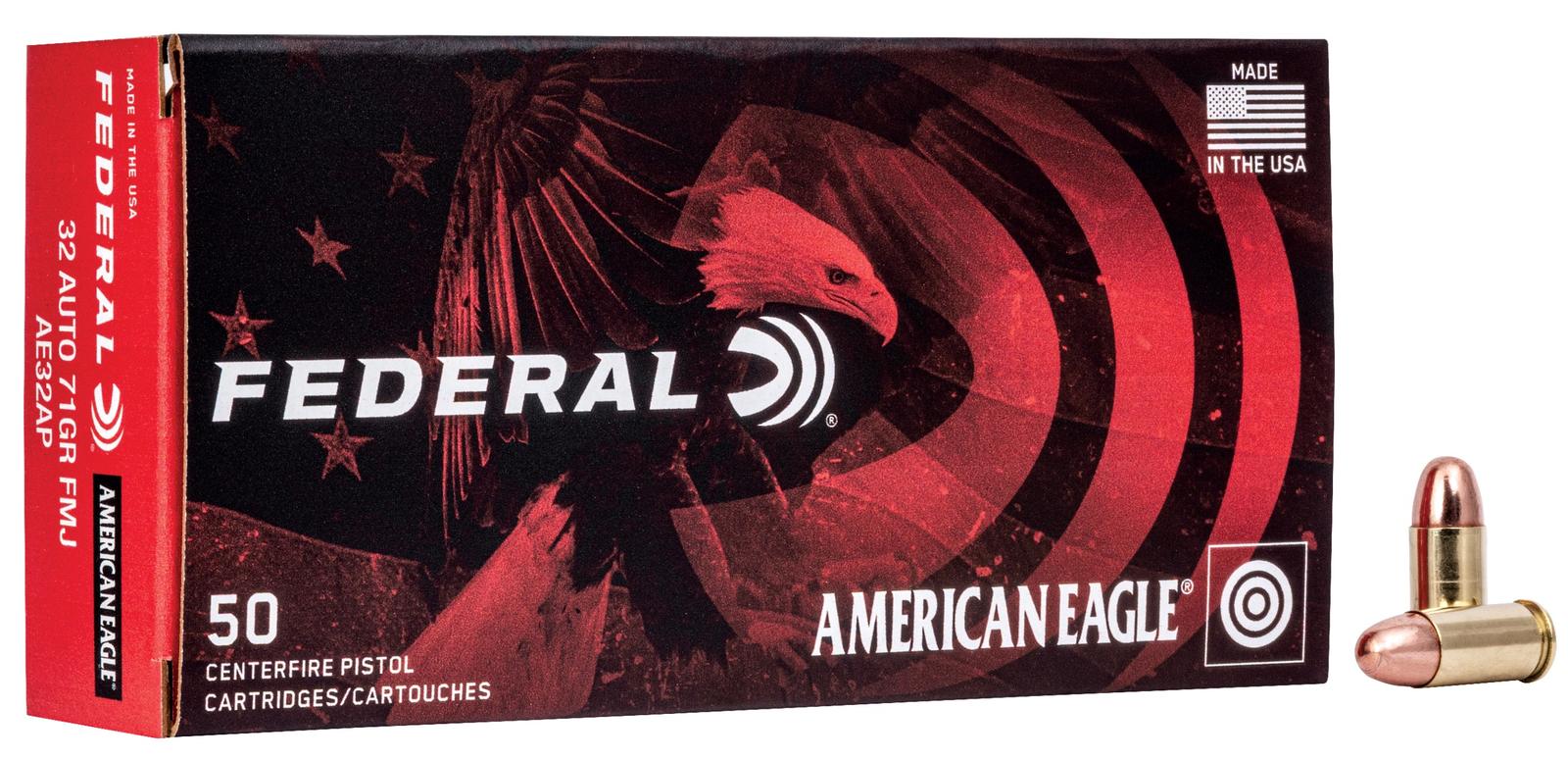 Federal AE32AP American Eagle Handgun 32ACP 71gr Full Metal Jacket 50 Per Box/20 Case