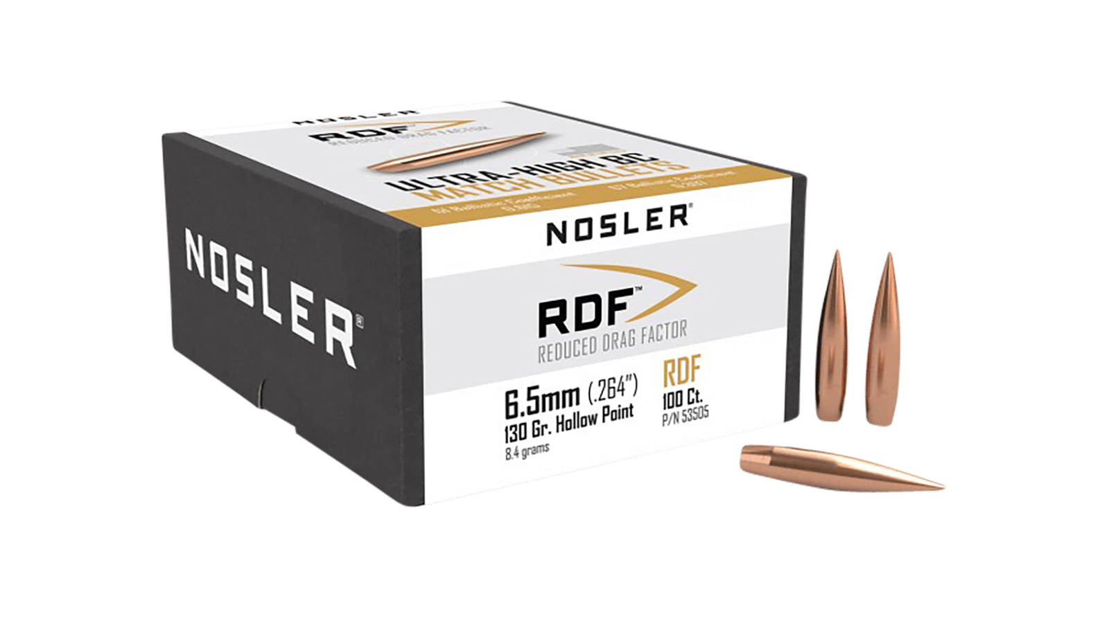 Nosler 53505 RDF Match 6.5Creedmoor 130gr Hollow Point Boat Tail 100/Box