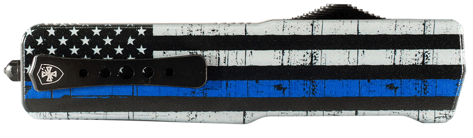 Templar Knife LABTB52 Premium LW We Back You Large 3.50" OTF Tanto Part Serrated Black Oxide Stonewashed D2 Steel Blade, 5.25" Black & White w/Blue Line Aluminum Handle