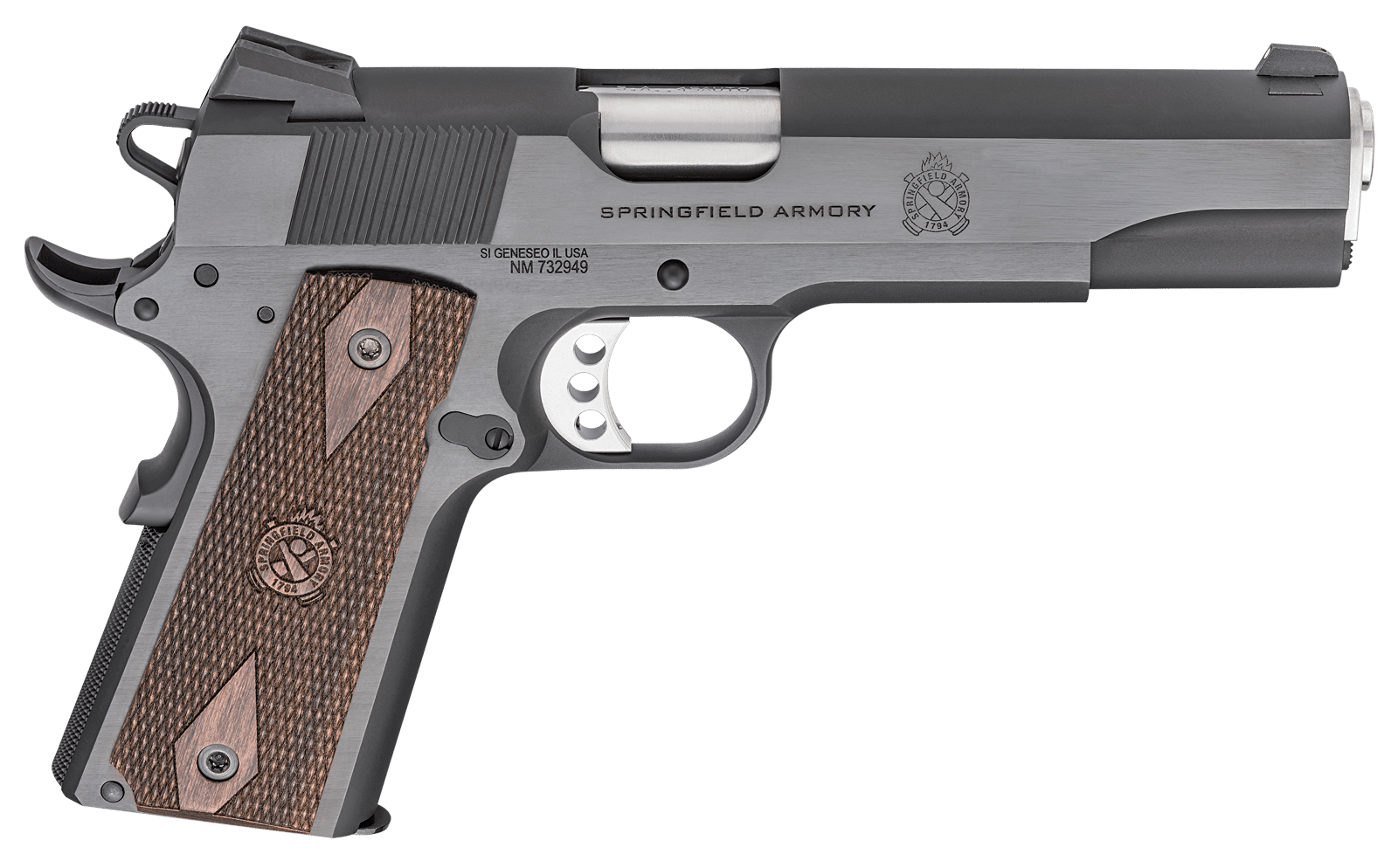 Springfield Armory PX9420 1911 Garrison 45 ACP 7+1, 5" Stainless Match Grade Steel Barrel, Salt Blued Serrated Carbon Steel Slide, Blued Steel Frame w/Beavertail, Thin-Line Wood Grip