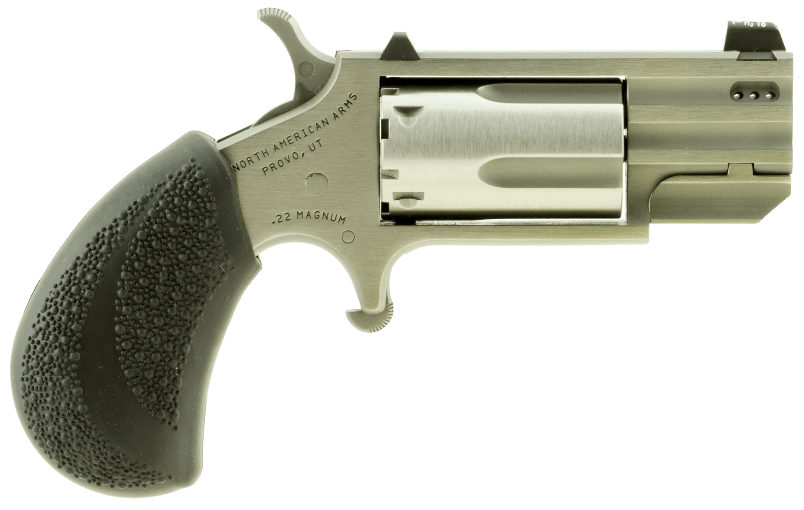 North American Arms PUGDP Pug  22 WMR 5 Shot 1" Stainless Steel Ported Barrel, Stainless Steel Frame, Stainless Cylinder, Black Polymer Grip, Exposed Hammer