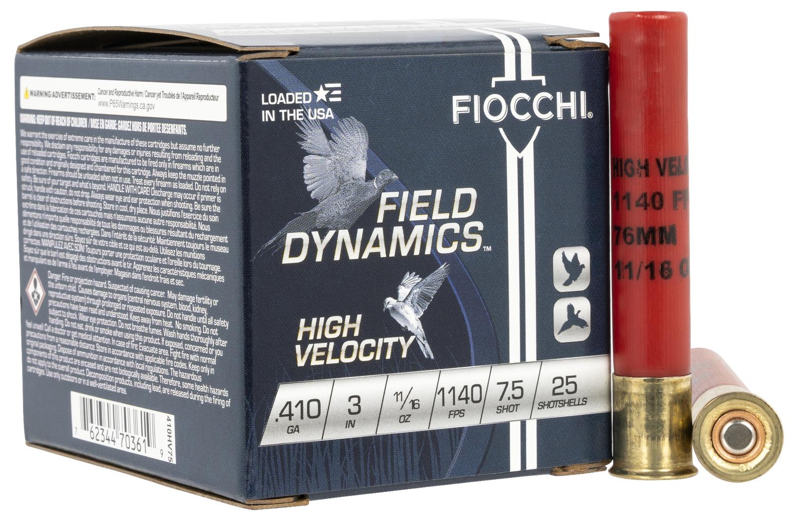 Fiocchi 410HV75 Field Dynamics High Velocity 410Gauge 3" 11/16oz 7.5Shot 25 Per Box/10 Case