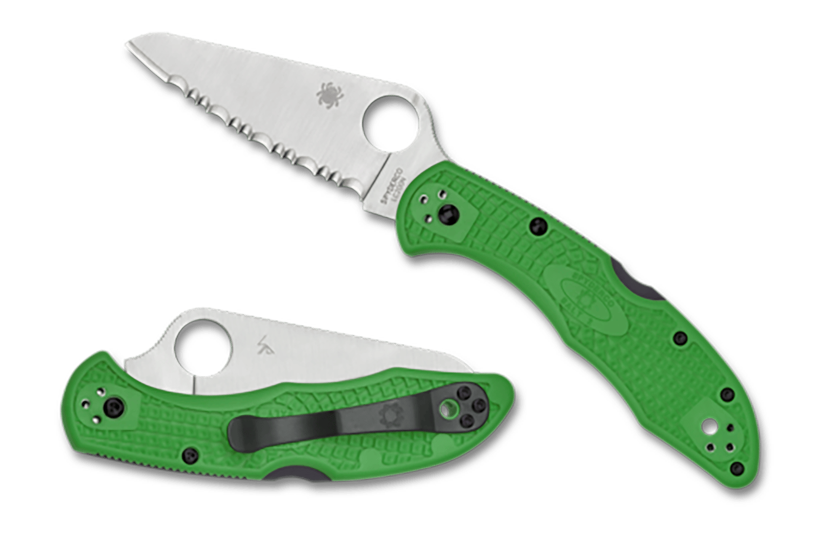 Spyderco  Salt 2  3" Folding Clip Point Serrated H1 Steel Blade Green Bi-Directional Texturing FRN Handle Includes Pocket Clip