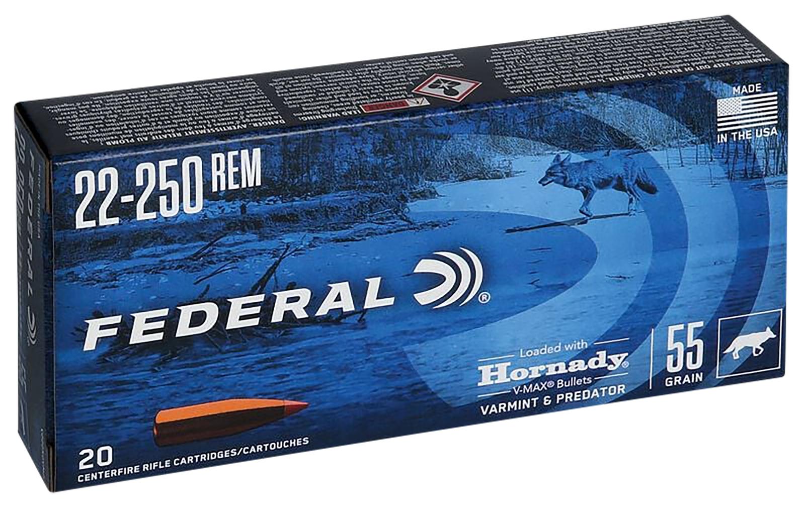 Federal V22250VM2 Varmint & Predator  22-250Rem 55gr Hornady V-Max 20 Per Box/10 Case