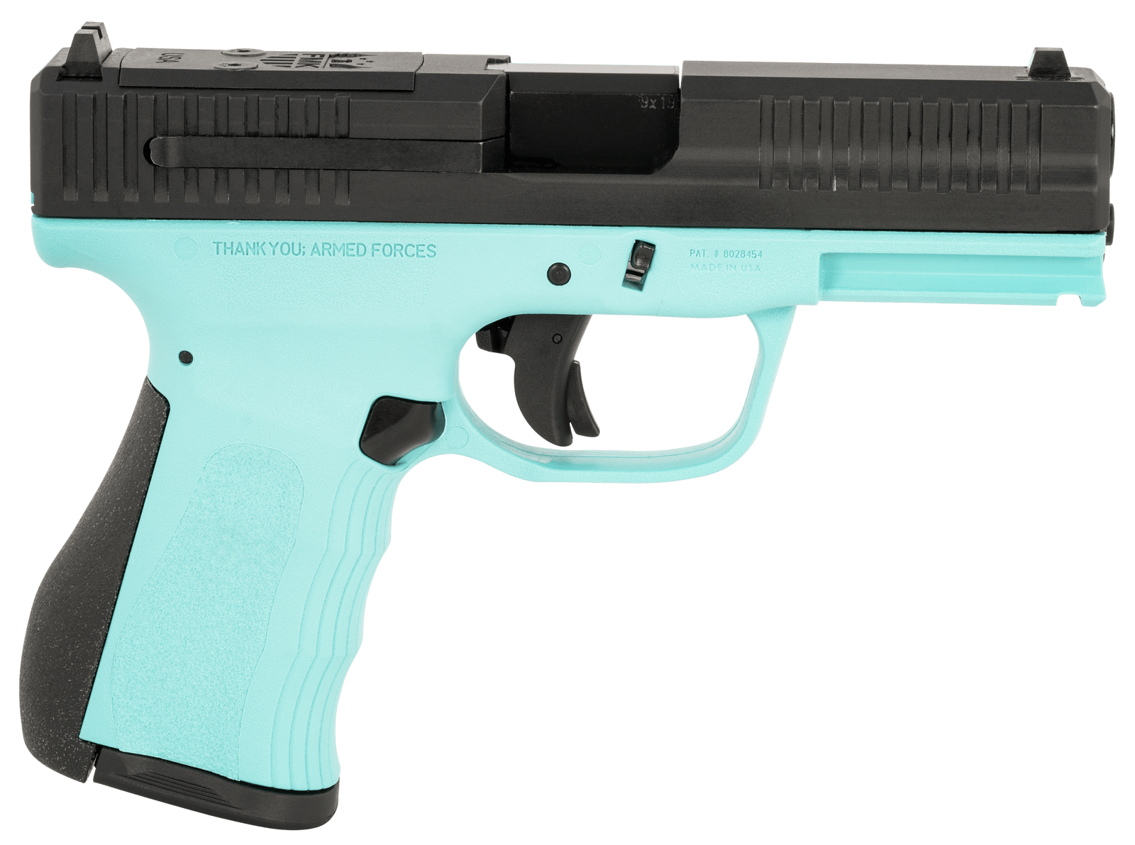 FMK FMKG49BJ G3  9mm Luger 14+1 4" Stainless Steel Barrel, Black Optic Cut/Serrated Carbon Steel Slide, Blue Jay Polymer Frame w/Picatinny Rail, Black Backstrap Grip