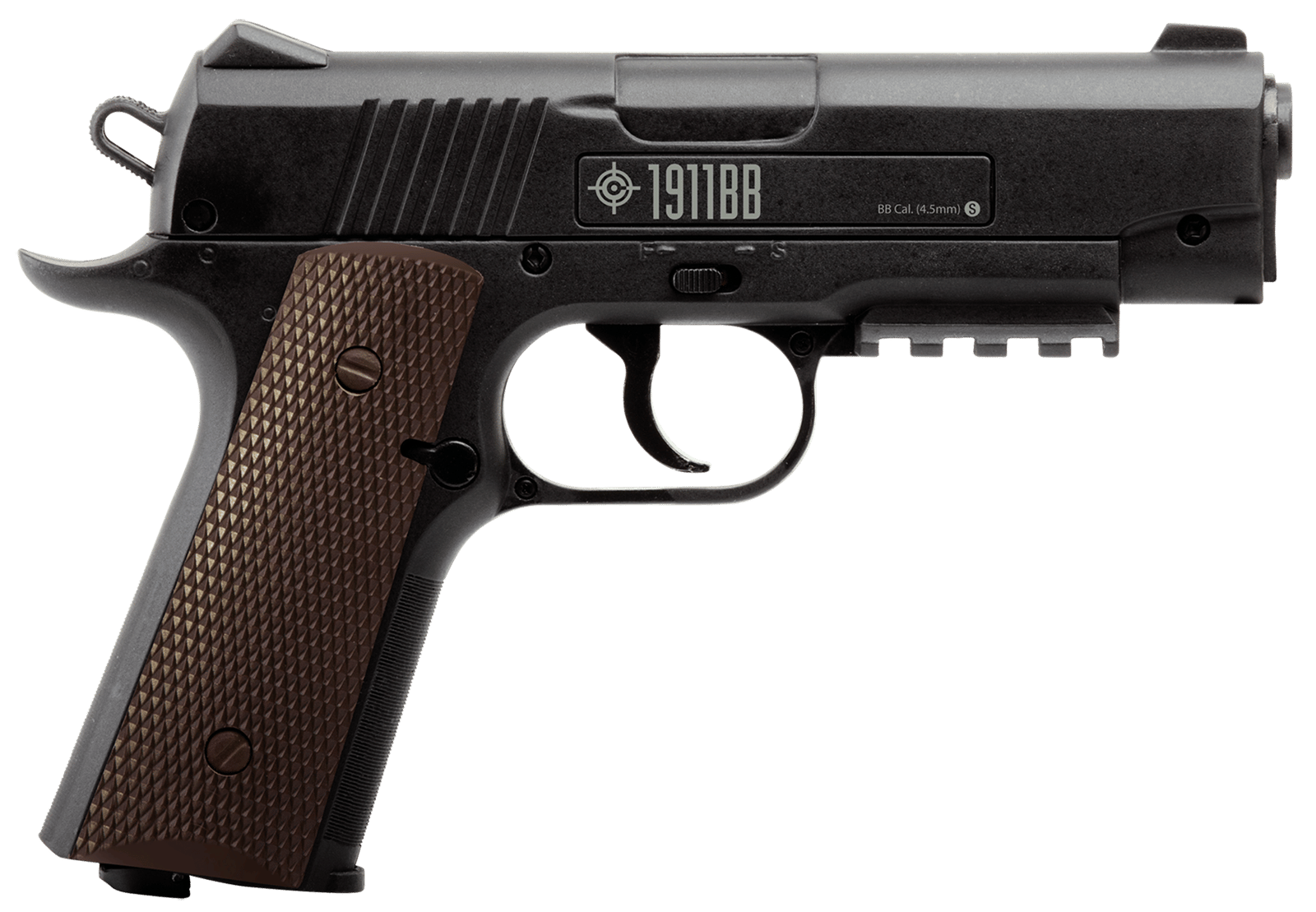 Crosman 40001 1911 Air Pistol CO2 177 20+1 Smooth Bore Barrel, Fixed Front/Fixed Notch Rear Sights, Black Checkered Polymer Grips