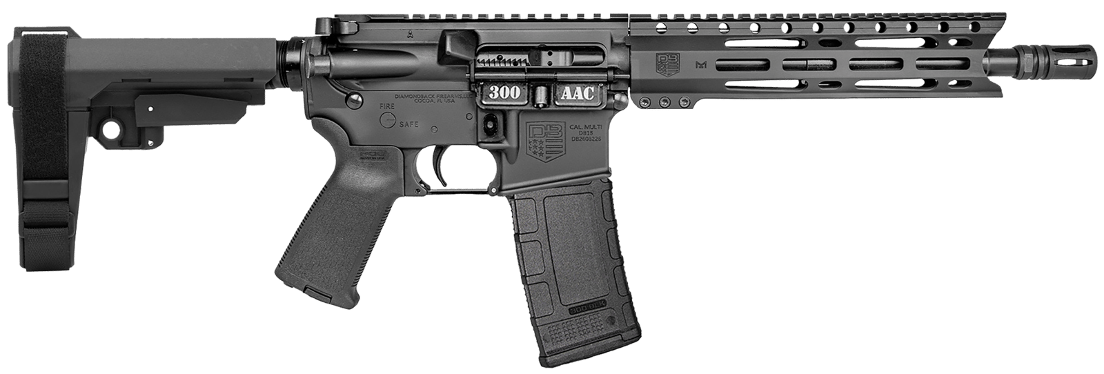 Diamondback DB1916B001 DB15  300 AAC 30+1 10" Black Hard Coat Anodized Heavy Barrel 9" M-LOK Handguard 7075-T6 Aluminum SBA3 Brace Magpul MOE Grip