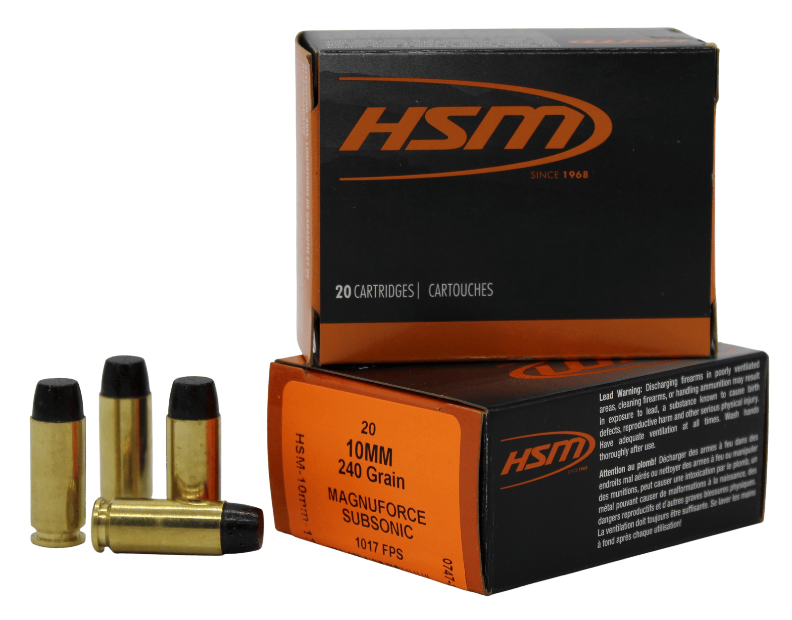 HSM 10MM17N   10mmAuto Subsonic 240gr Hard Cast Long Flat Nose 20 Per Box/20 Case