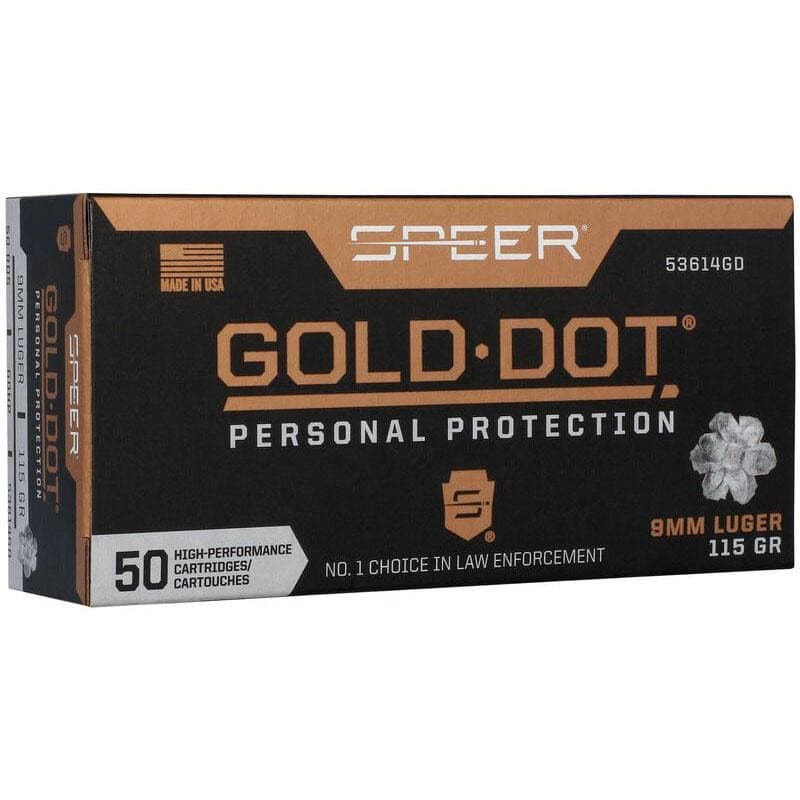 Speer Gold Dot Handgun Personal Protection Ammunition 9mm Luger 115gr JHP 1210 fps 50/ct