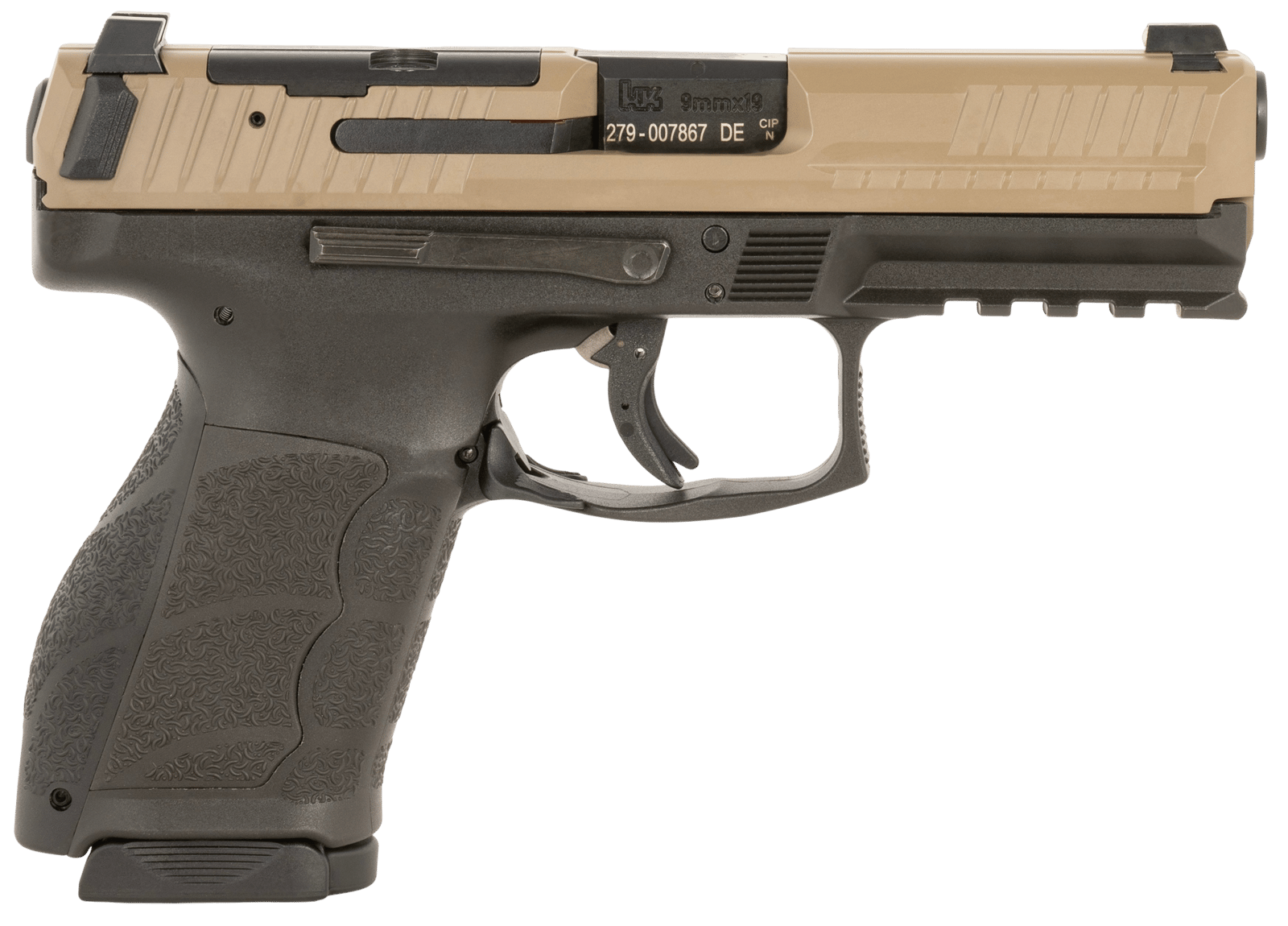HK 81001196 VP9A1  Full Size 9mm Luger 15+1 4.53" Barrel, Flat Dark Earth Steel Optic Ready/Serrated Slide, Brown Polymer Frame w/Picatinny Rail, Interchangeable Backstrap Grip, Ambidextrous