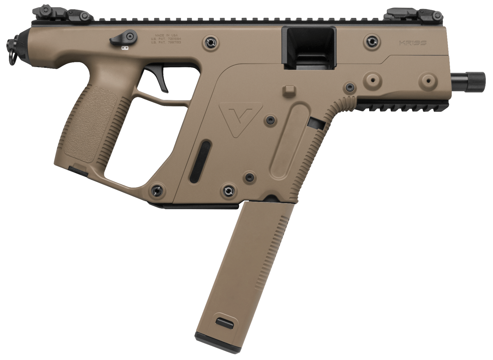Kriss USA KV45PFD20 Vector CRB Gen2 45 ACP 30+1 Black Nitride Threaded Barrel, Flat Dark Earth Picatinny Rail Top & Bottom, QD Sling Swivel