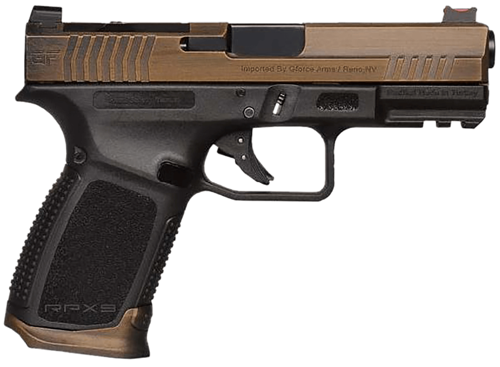 Gforce Arms GFRPX3C9BT Exodus  9mm Luger 15+1 4.02" Black Steel Barrel, Bronze Cerakote Serrated Steel Slide, Black Cerakote Polymer Frame w/Accessory Rail, Black Textured Grip
