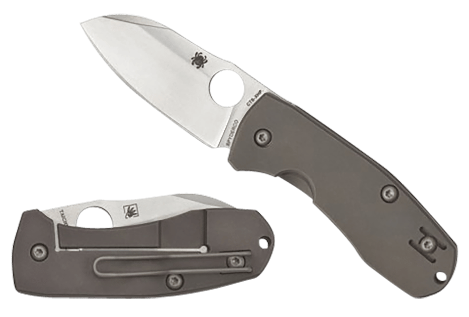 Spyderco C158TIP2 Techno 2  2.52" Folding Sheepsfoot Plain CTS XHP Steel Blade/Matte Stonewashed Titanium Handle Includes Pocket Clip