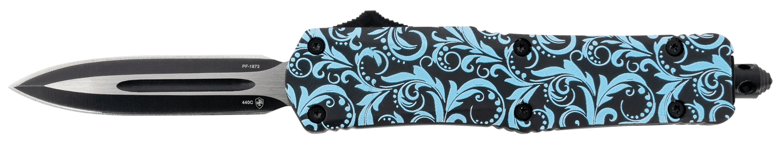 Templar Knife SMDT131 Gen II Maiden Teal Small 2.69" OTF Dagger Plain Black Oxide Stonewashed 440C SS Blade, 4.31" Teal Aluminum Handle, Glass Breaker