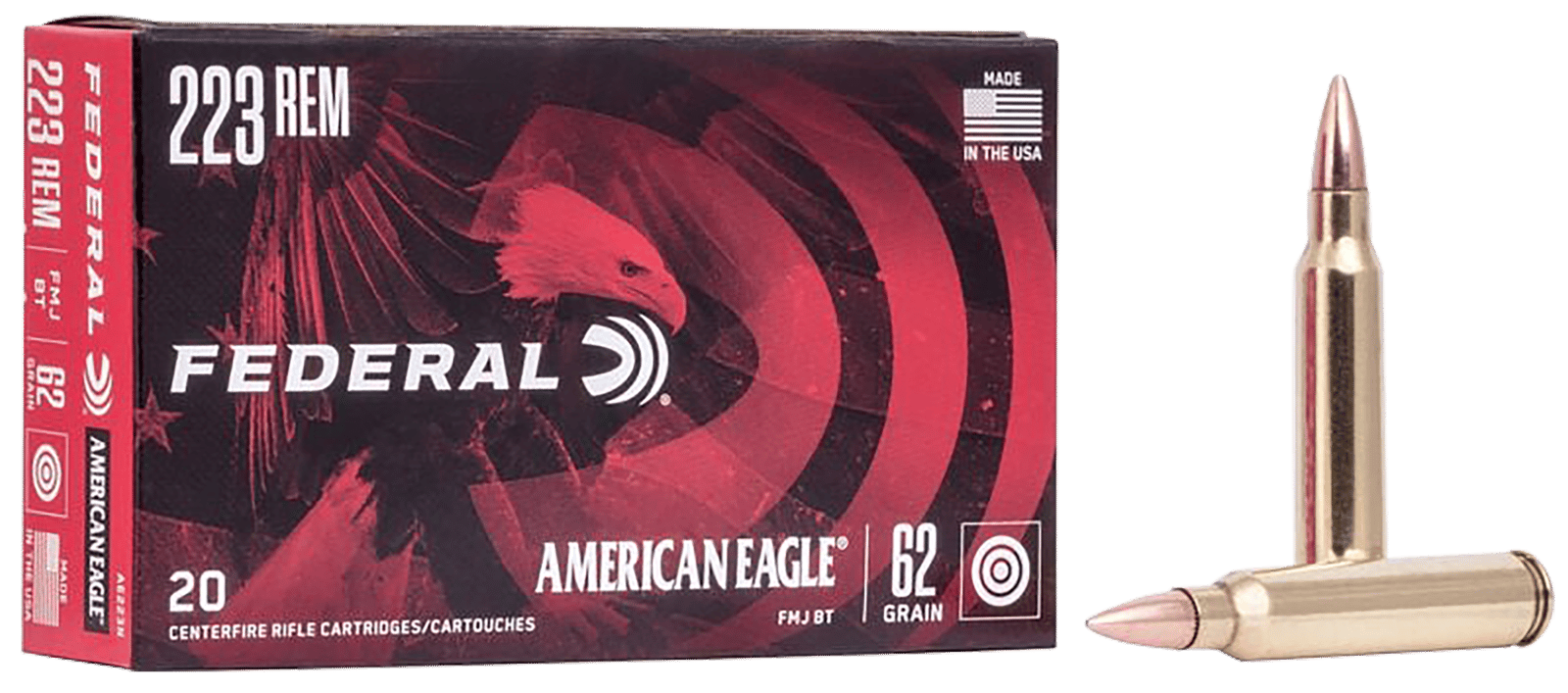 Federal AE223N American Eagle Rifle 223Rem 62gr Full Metal Jacket Boat Tail 20 Per Box/25 Case