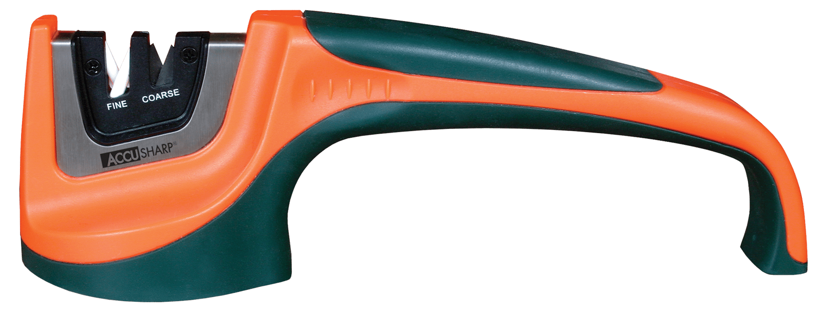 AccuSharp 039C Pull-Through Sharpener Hand Held Fine, Coarse Tungsten Carbide and Ceramic Sharpener Rubber Handle Black/Orange