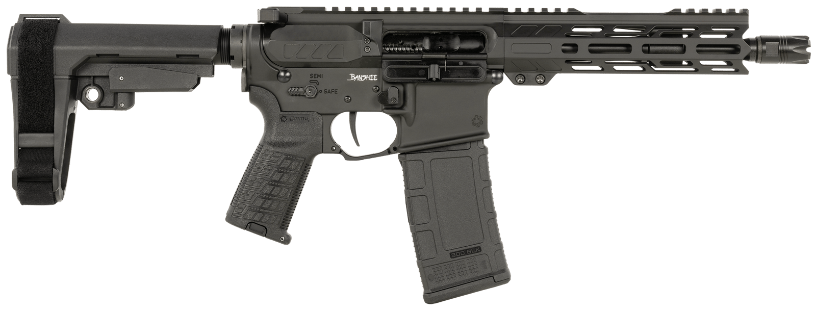 CMMG 30AF20AAB Banshee MK4 300 Blackout 30+1 8" Black Nitride Medium Taper Threaded Barrel, EML 7" M-LOK Handguards, Black Armor Cerakote Aluminum Picatinny Rail Receiver, CMMG Zeroed Grips
