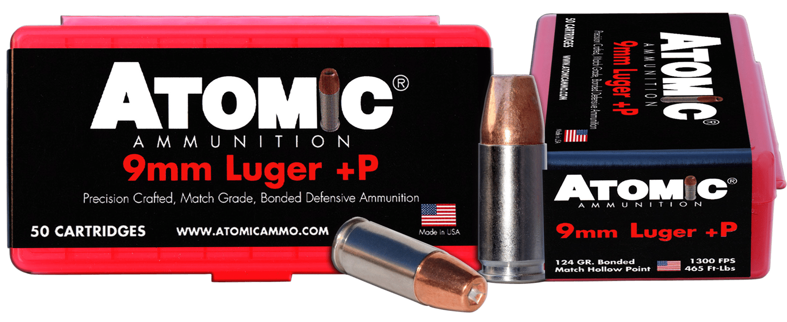 Atomic Ammunition 00409 Pistol Precision Craft 9mmLuger +P 124gr Bonded Match Hollow Point 50 Per Box/10 Case