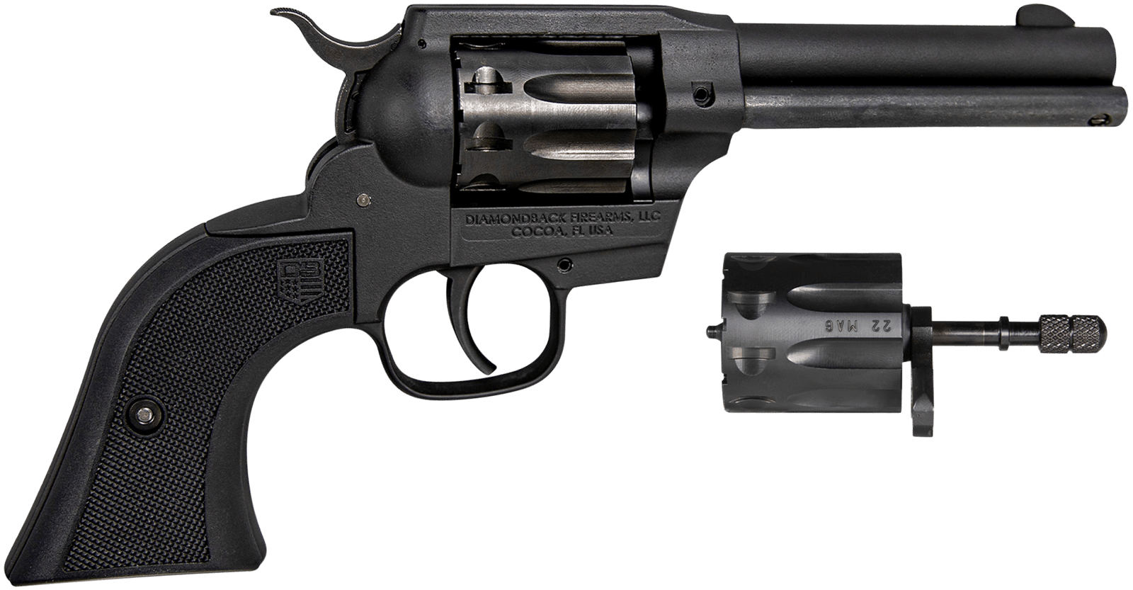 Diamondback DB0500A001 Sidekick  22 LR/22 WMR 9 Shot, 4.50" Black Cerakote Steel Barrel & Cylinder, Black Cerakote Zinc Alloy Frame Black Checkered Grips, Hammer Safety, Exposed Hammer