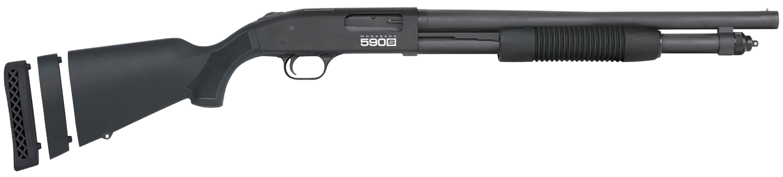 Mossberg 51609 590S  12 Gauge Pump 3" 10+1 18.50" Matte Blued Heavy Walled Barrel, Drilled & Tapped Black Receiver, Fixed Black Synthetic Stock