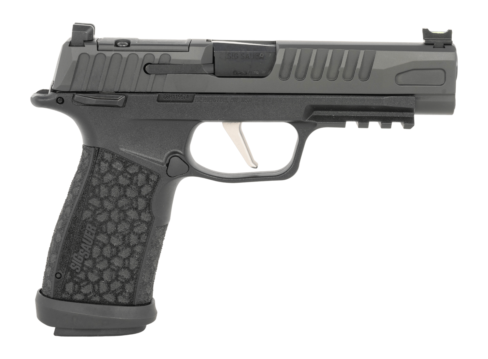 Sig Sauer 365XF9BFOMS P365 Fuse Compact 9mm Luger 17+1 4.30" Black DLC Barrel, Black Nitron Stainless Steel Optic Ready/Serrated Slide, Black Stainless Steel Frame w/Picatinny Rail, Black LXG Grip