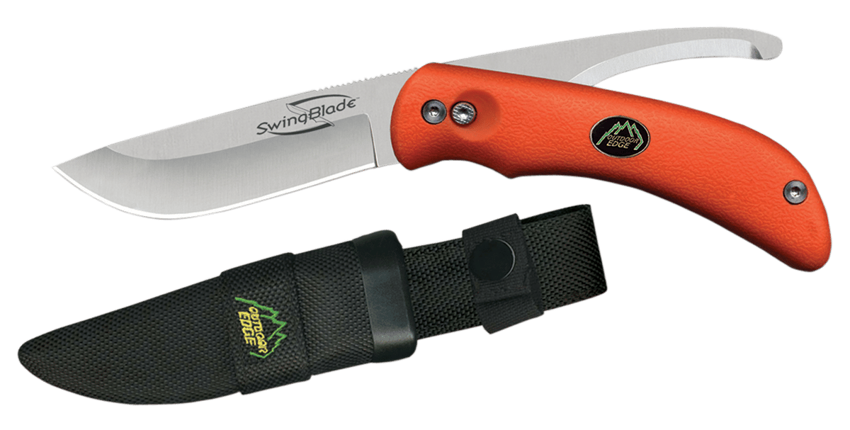 Outdoor Edge SZ20NC SwingBlade  3.60"/3.20" Folding Skinning/Gutting Plain Aichi AUS8 SS Blade Blaze Orange TPR Handle