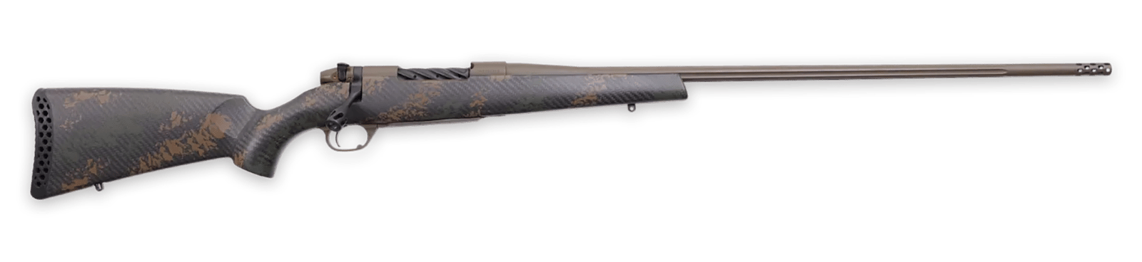 Weatherby MBC20N300PR8B Mark V Backcountry 2.0 300 PRC 3+1 28" Patriot Brown Cerakote Fluted Barrel/Peak 44 Blacktooth Carbon Fiber w/ Dark Green/Brown Sponge Stock