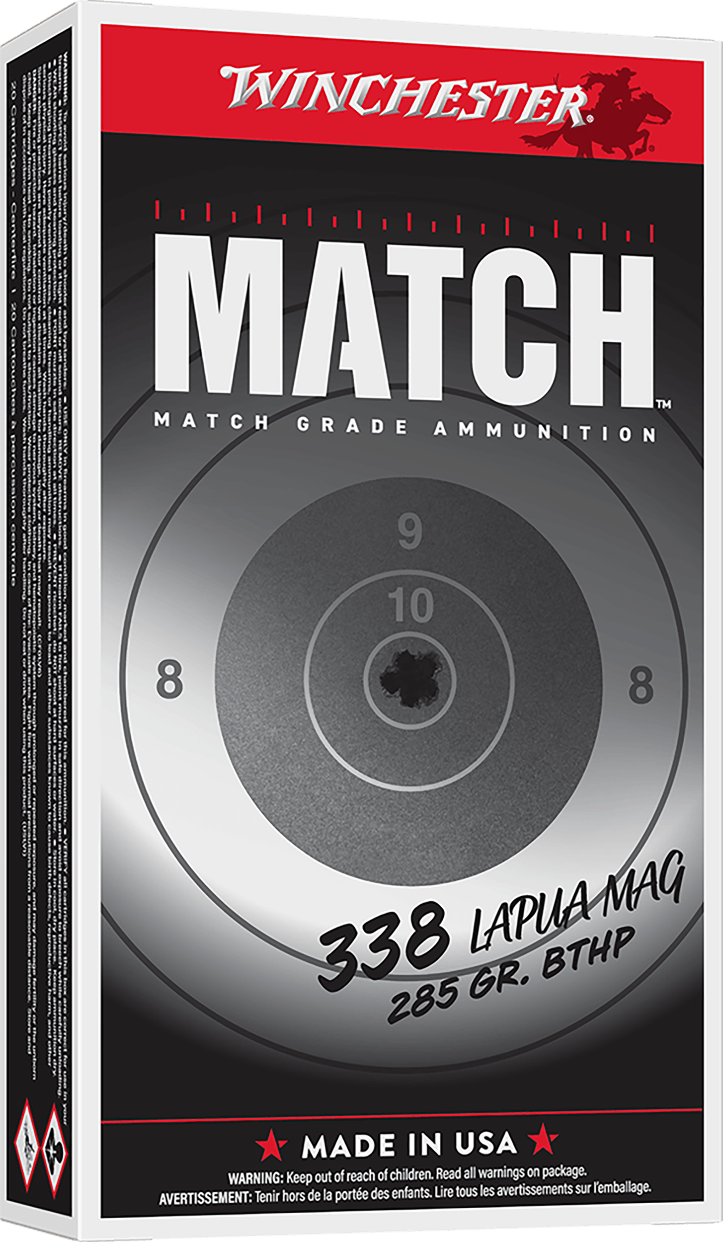 Winchester Ammo S338LM2 Match  338LapuaMag 285gr Boat Tail Hollow Point 20 Per Box/10 Case