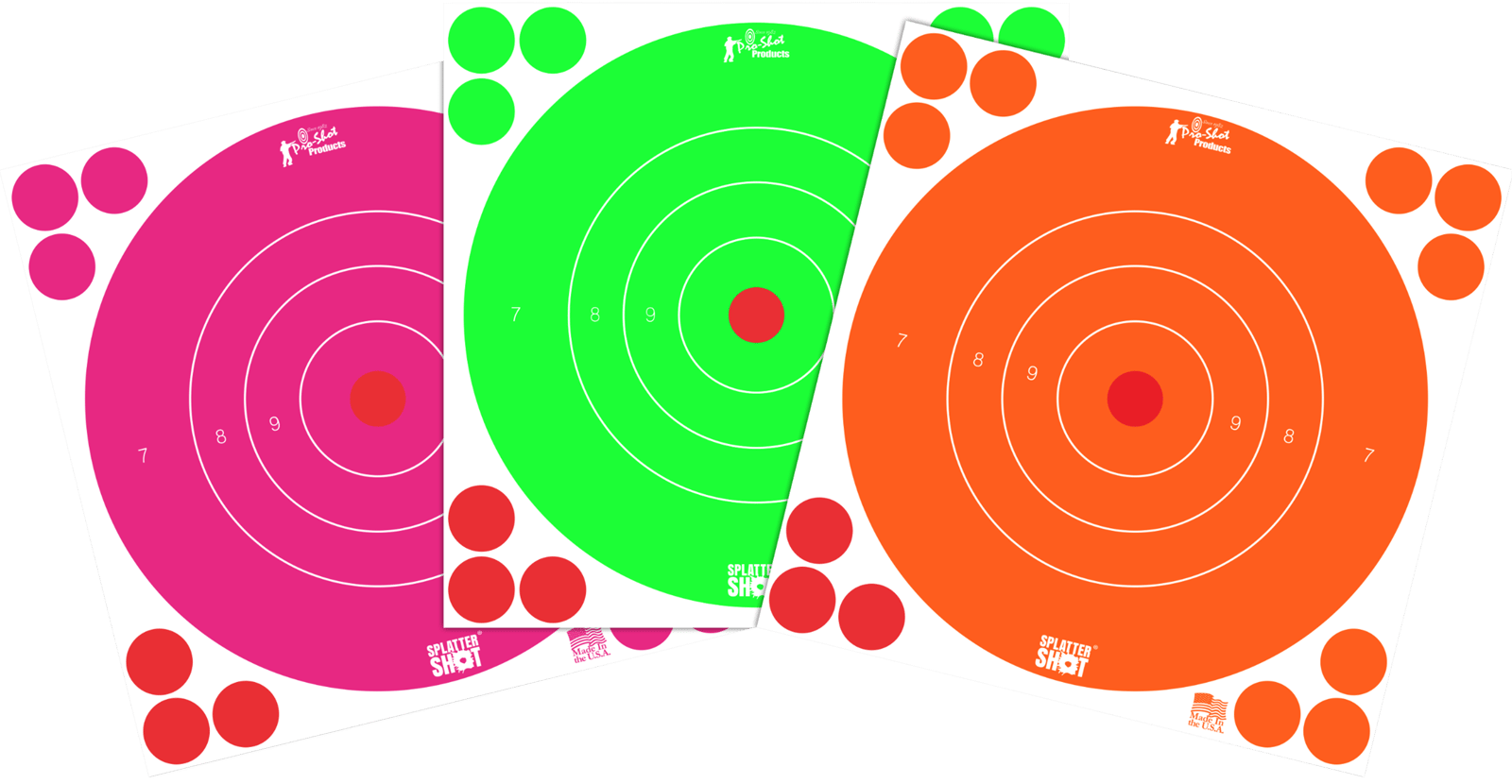 Pro-Shot 8BFL6COMBO SplatterShot  8" Bullseye Self-Adhesive Orange/Pink/Green 6 Pack