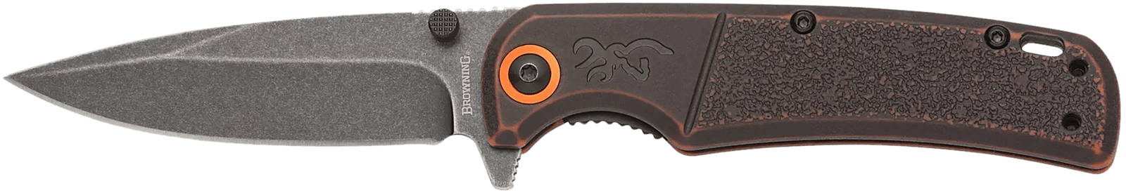 Browning 3220581B Buckmark  EDC Slim 3.13" Folding Drop Point Plain Black Stonewashed D2 Steel Blade, Bronze Stonewashed Polymer Handle, Box Packaging