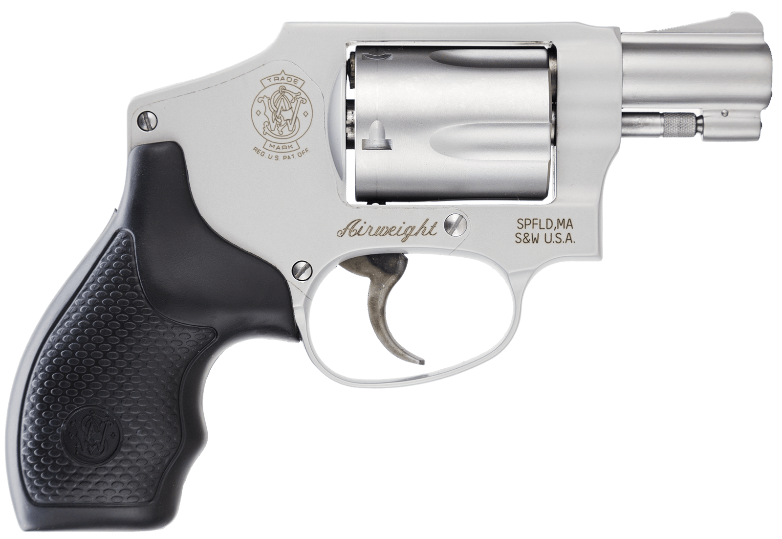 Smith & Wesson 103810 Model 642 Airweight J-Frame 38 Special +P 5 Shot 1.88" Stainless Steel Barrel, Stainless Cylinder, Stainless Aluminum Frame, Black Finger Grooved Grip, Concealed Hammer