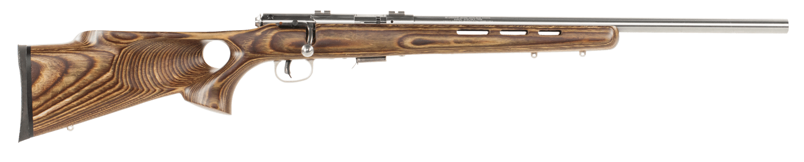 Savage Arms 96200 93R17 BTVSS Full Size 17 HMR 5+1 21" Satin Heavy Button Rifled Barrel, Satin Drilled & Tapped Stainless Steel Receiver, Natural Brown Thumbhole Laminate Stock, Right Hand