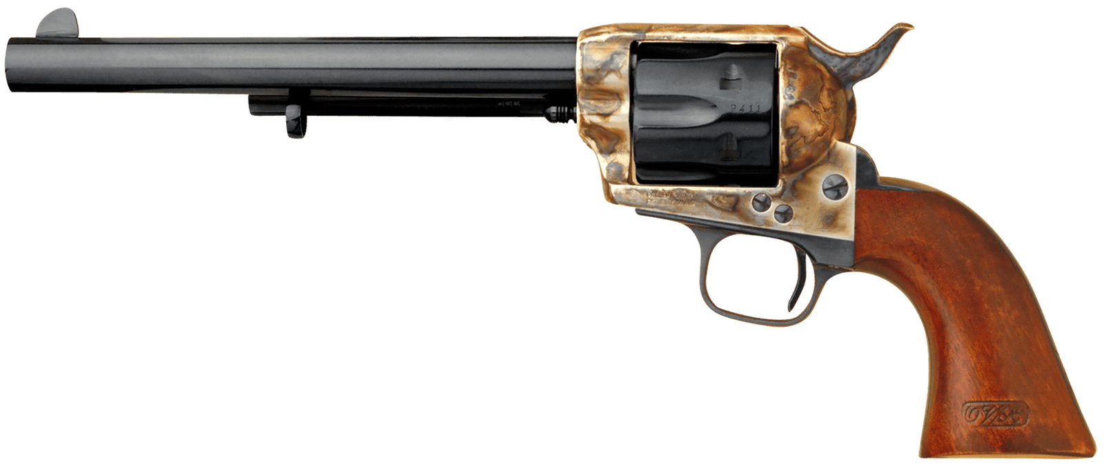 Cimarron CA514M00 Model P US Cavalry 45 Colt (LC) 6 Shot, 7.50" Blued Steel Barrel & Cylinder, Color Case Hardened Steel Frame, Walnut w/OWA Cartouche Stamp Grip, Exposed Hammer