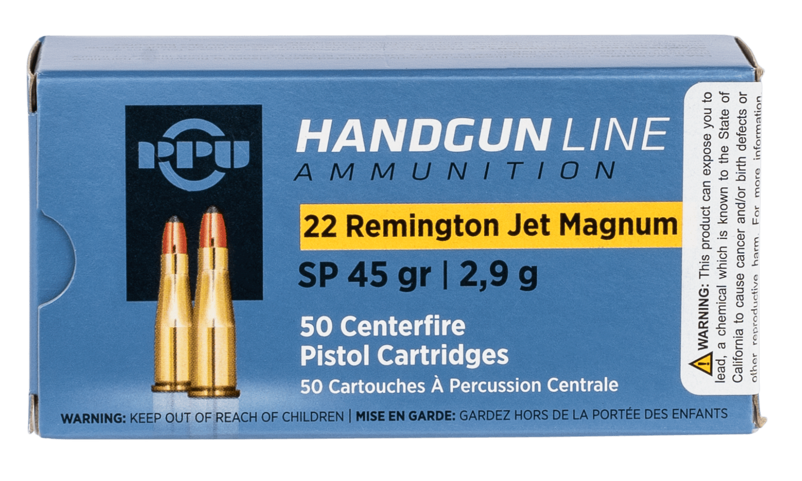PPU PPH22RJ Handgun  22RemJetMag 45gr Soft Point 50 Per Box/10 Case