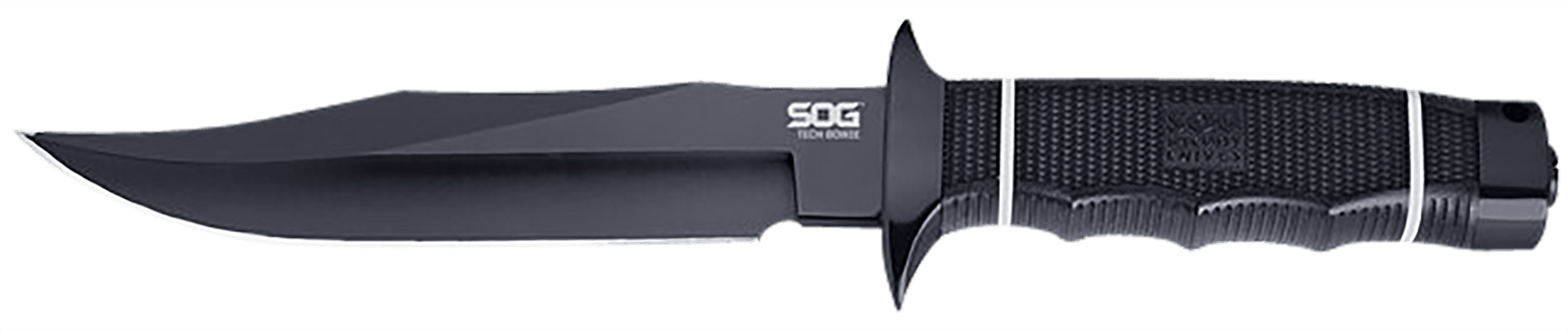 S.O.G SOGS10BK Tech Bowie  6.40" Fixed Plain Clip Point Black Hardcased TiNi AUS8 SS Blade/ Black w/ White "SOG" Logo Kraton Handle