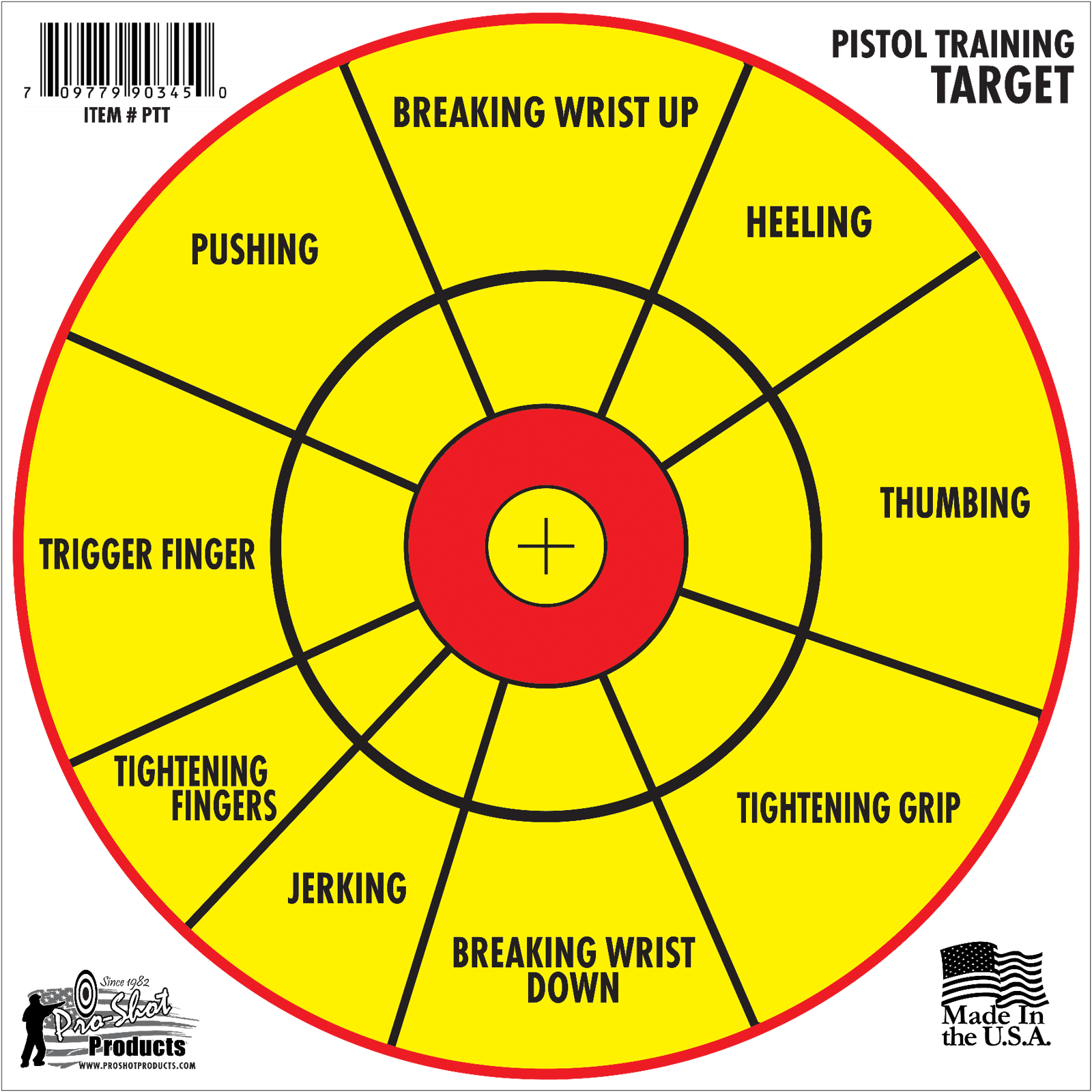 Pro-Shot PTT6PK Pistol Training  12" Diagnostic Bullseye Hanging Paper Yellow/Red Impact Enhancement 6 Pack