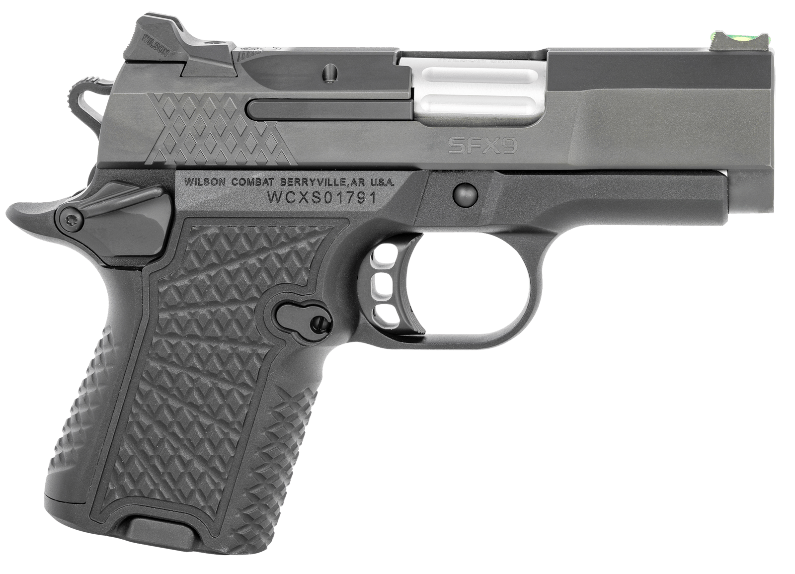 Wilson Combat SFX9SC3A SFX9 Sub-Compact 9mm Luger 10+1 15+1 3.25" Stainless Steel Barrel, Black DLC Serrated Stainless Steel Slide, Black Aluminum Frame w/Beavertail