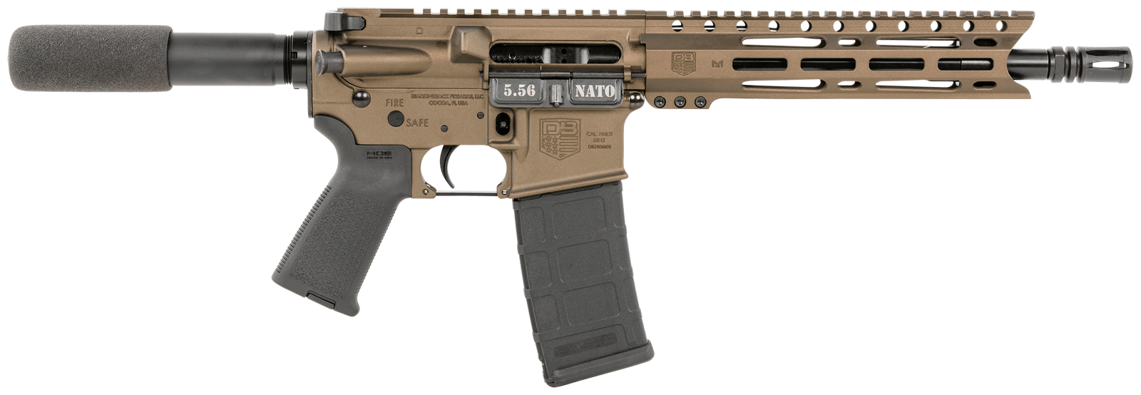 Diamondback DB1915K071 DB15  5.56x45mm NATO 30+1 10" Black Nitride Threaded Barrel, M-LOK Handguard, Midnight Bronze Aluminum Picatinny Rail Receiver, Black Buffer Tube, Black Magpul Grip, Right Hand