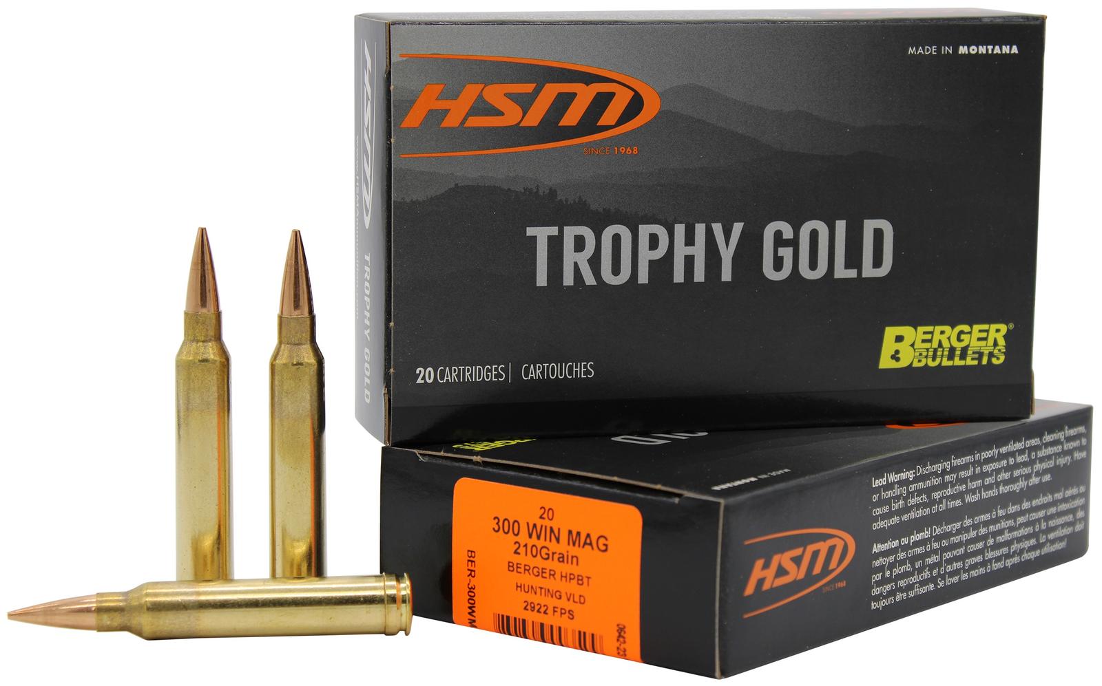 HSM 300WM210VLD Trophy Gold Extended Range 300 Win Mag 210 gr Berger Hunting VLD Match 20 Per Box/ 20 Case