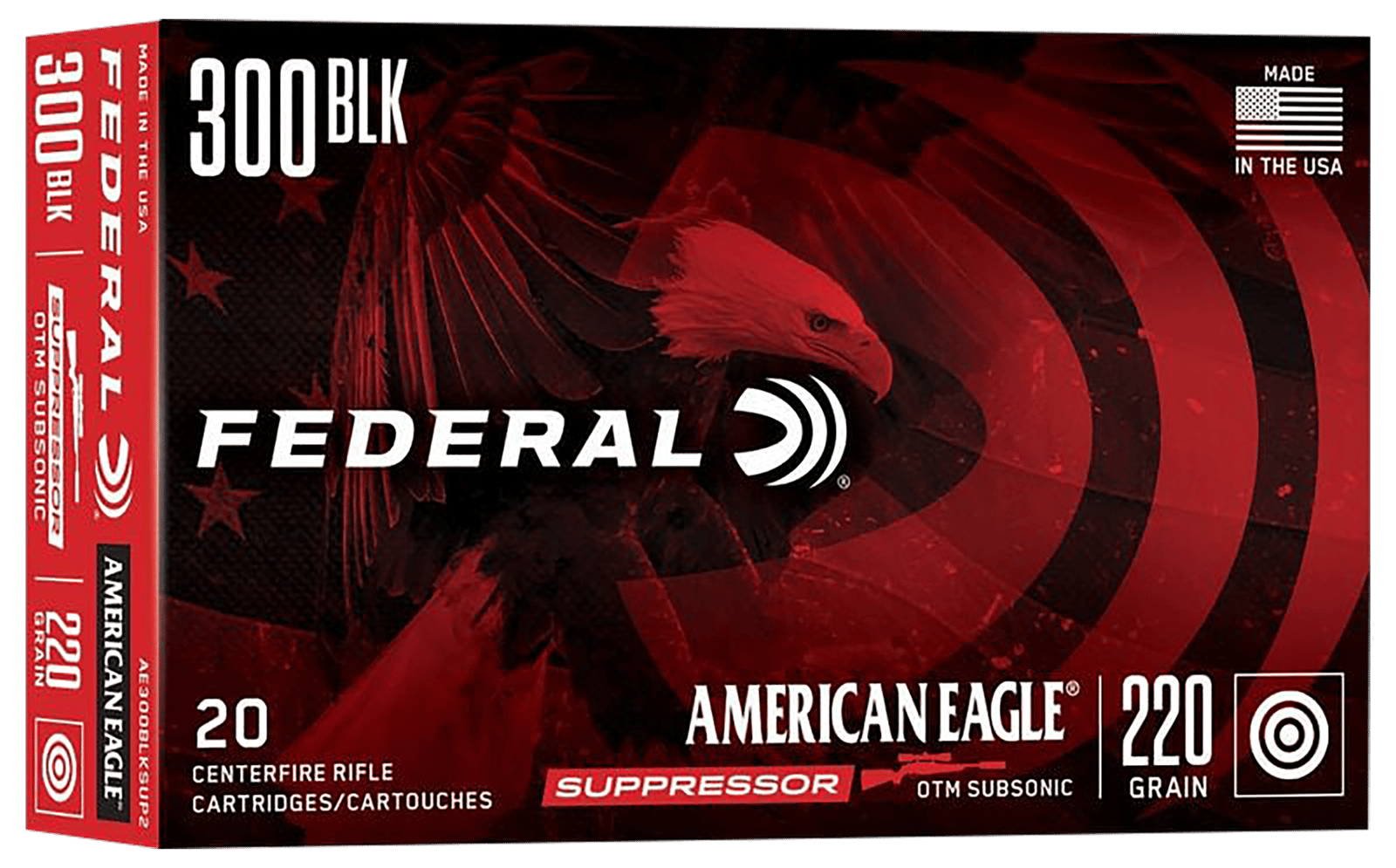 Federal AE300BLKSUP2 American Eagle Suppressor 300Blackout 220gr Open Tip Match 20 Per Box/25 Case